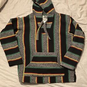 Senor Lopez Striped Multicolor Reggae Men's Baja Hoodie Large Made in Mexico